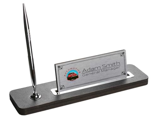 Porte-stylo et plaque de bureau personnalisée simili-cuir pour signalétique