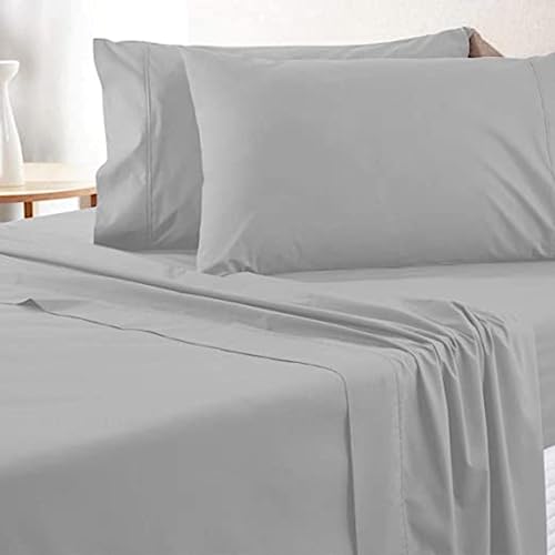 Image of Flat BedSheet with 2 Pillow Covers 600 TC 100% Egyptian Cotton Bedsheet Comfortable & Durable Hotel Quality Sheet (Double 90x100, Light Gray)
