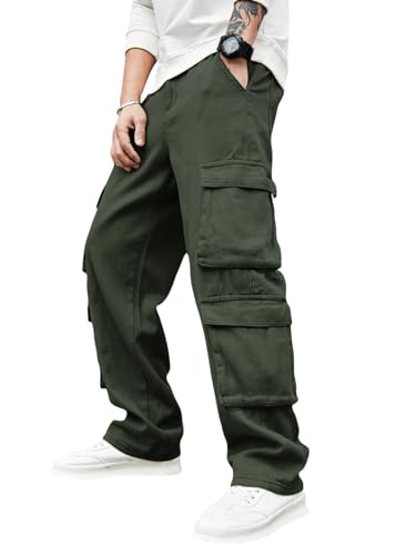 Image of Men's 8 Pocket Cargo Pants | Premium Cotton Twill Baggy Fit Trousers | Stretchable Casual Streetwear Cargos | Mid Rise