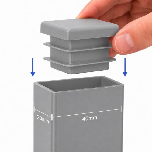 Image of (Pack of 30) Rectangular Plastic Plugs 25 /32 inch x 1-9 /16 inch (20 x 40 mm), Matt Tube Inserts, Fence Post Caps, Window Gray RAL 7040
