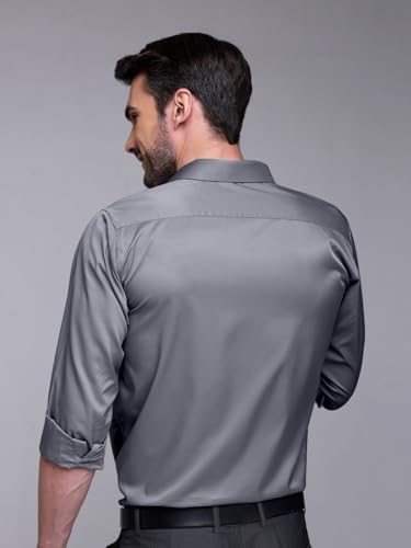 Image of IndoPrimo Men's Satin Shirt with Spread Collar Neck Line Solid Pattern Full Sleeves Regular Fit Western Style and Standard Length