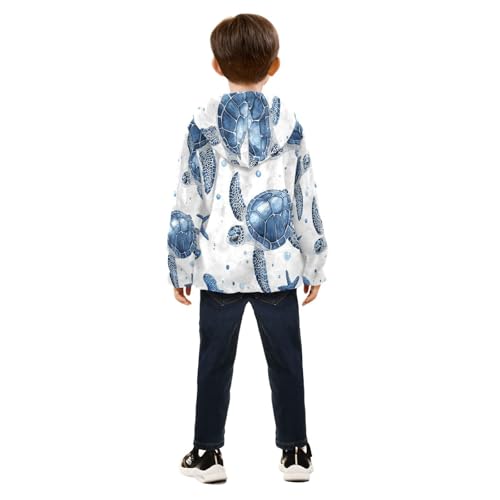 Blue Sea Turtle Pattern Toddler Fleece Jacket Girl Boys Hooded Fleece Jacket Coat Warm Outwear Zip-up 3-10T4