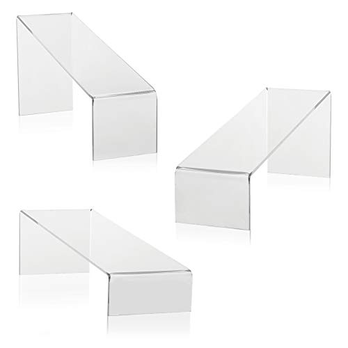 Juego de soportes para zapatos (oblicuo) y expositor de presentación, soporte de venta transparente, soporte decorativo de cristal plegable original en tres alturas diferentes para, por ejemplo