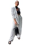 Qrkoda Mujeres Traje de Rayas con Solapa de Pico 2 Piezas Personalizable Chaqueta y pantalón para Banquete de Fiesta