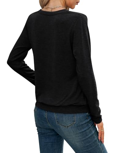 Womens V Neck Long Sleeve Shirts Casual Banded Hem Tops Basic Tees Spring Fall Clothes 20253