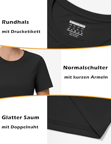 MAGCOMSEN Sportshirts Damen Kurzarm UV Shirt Sonnenschutz Quick Dry Top Shirt Damen UPF 50+ Funktionsshirt Outdoor Laufshirt Regular Fit Trainingsshirt Schwarz S
