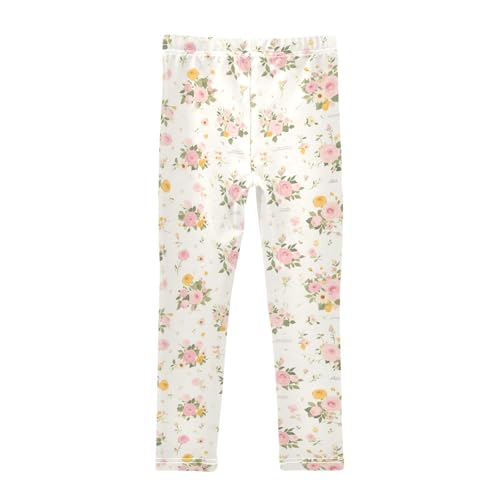 KLL Rose Bouquet Design Pattern White Toddler Baby Girl Cotton Pants Stretchy Full Length Lounge Pants Sports2