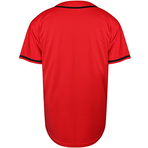 Plain Button Down Blank Baseball Jersey Short Sleeve Hipster Hip Hop T Shirts (Small, Red) #TOP3