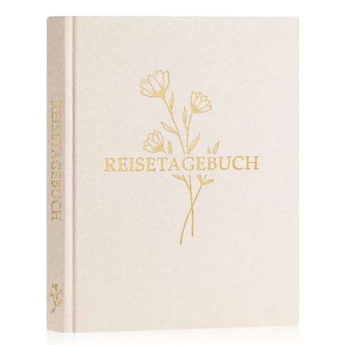 Lanpn Reisetagebuch Notizbuch für Frauen und Männer, Leinen Reisetagebuch zum Ausfüllen Fotobuch Reisejournal mit Aufforderungen, Reisebuch Urlaub Journal Jubiläums Reise Geschenke (Beige,110 Seiten)
