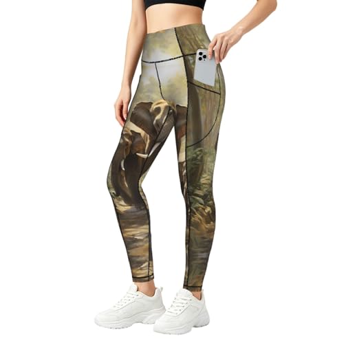 Leggings de elefantes asiáticos para mujer y conjuntos de entrenamiento transpirables con bolsillos