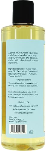 Image of Claya Unscented Liquid Castile Soap Organic Ingredients, Biodegradable, Gentle for Sensitive Skin and Versatile Use (16 fl oz Disc Cap)
