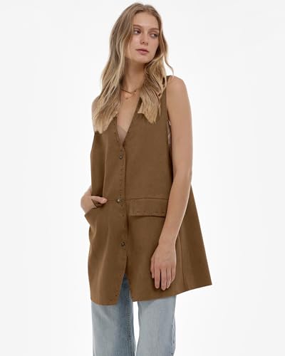 Locachy Women's Vintage Suede Vest Casual Button Down Waistcoat Steampunk Dress with Pockets3