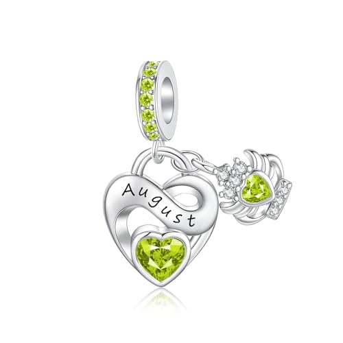 Birthstone Charm 925 Sterling Silver Charms fits Bracelets and Necklace Pendant Bead Happy Birthday Charms Jewelry Present for Women Family Friends