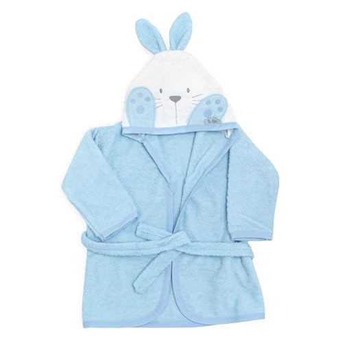 Albornoz infantil con capucha de orejitas de conejo color turquesa para bebés de 3 a 9 meses 90% algodón rizo 10% poliéster medidas 63x33 cm transpirable absorbente extra suave fácil secado y lavado