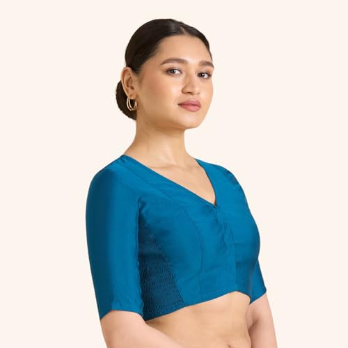 Image of Studio Shringaar Women's Cotton Stretchable (Smocked) Readymade Saree Blouse with Underarm Sweat Pads (Pack of 14 Pads)