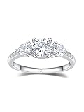 CYW Moissanite Imitation Diamond Rings Size 5 White Gold Plated Three Stone Engagement Anniversary Ring for Women