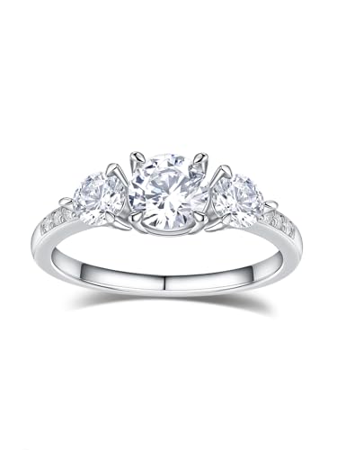 1.87 Carat Moissanite Three-Stone Rings for Women, Solid 925 Sterling Silver, Size 4-11, Wedding Bands Engagement Promise Aniversary Ring, Birthday Valentines Mothers Day Ideal Gift for Her