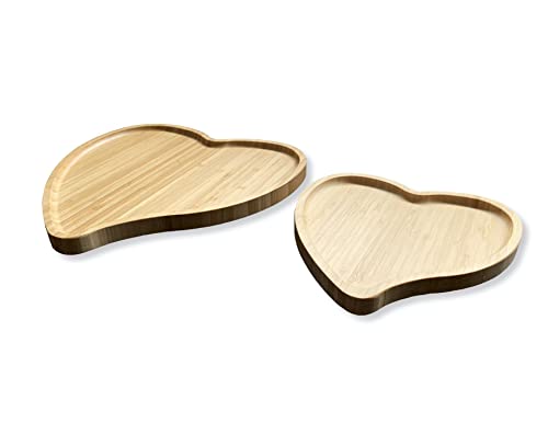 Set di 2 vassoi in legno a forma di cuore, per stuzzichini, tapas, formaggio, vassoio per candele per espositori, vassoio per gioielli (piccolo e grande)