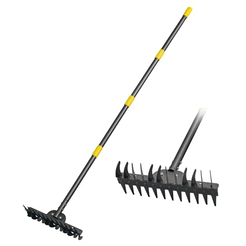 Gartenrechen Breite Edelstahl-Rechen mit 12 Zinken 157 cm Längenverstellbarer Rasenrechen mit Rutschfestem Griff Geeignet für Laubentfernung Rasen- Und Hofpflege