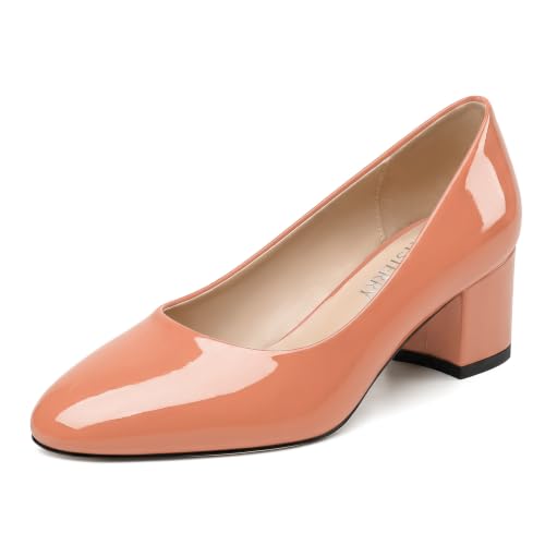 Image of SKYSTERRY Women's Low Heel Dress Pumps Shoes 2 Inch | Low Chunky Block Heel Pumps, Closed Round Toe Heels, Patent Leather Office Work Wedding Pumps Shoes