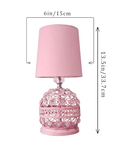 Image of Homesake Modern Small Crystal Table Lamp, Contemporary Bedroom Bedside Nightstand Lamp, Morden Minimalist, Desk Globe Lamp for Living Room Girls Kids Room, Fabric Shade (Pink)
