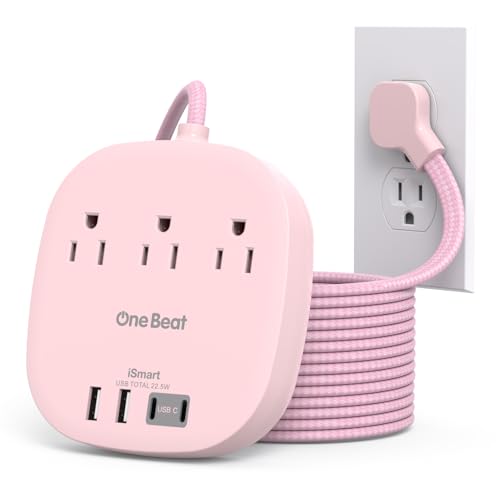 Image of Cruise Ship Travel Essentials, 22.5W /4.5A Flat Plug Power Strip, 10Ft Long Extension Cord, 3 Outlets 4 USB Ports (2 USB C) Cruise Approved Power Strip No Surge Protection, USB Charging Station, Pink