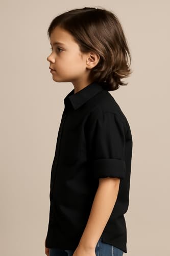 Image of Boys Kids Charcoal Cotton Shirt, Long Roll-Up Sleeves, Party, Age 2-8 Years