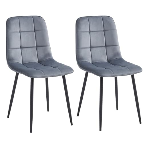 Colenis® - Chaises de Salle à Manger Ela - Lot de 2 - Gris - Velours