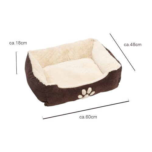 Petnic - Hundebett ca. 60x48x18 cm - Braun - Plüsch flauschig mit Rand weich für kleine bis mittelgroße Hunde Katzenbett Hundekissen Beige Haustierbett eckig ca. 60x50 cm