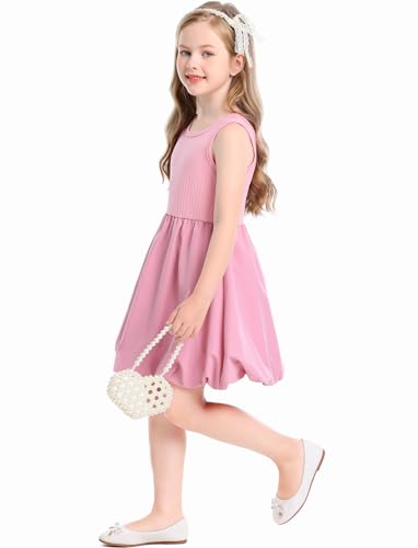 Toddler Girls Sleeveless Stretchy Knit Princess Elegant Bloom Casual Summer Dress for Special Occasions4