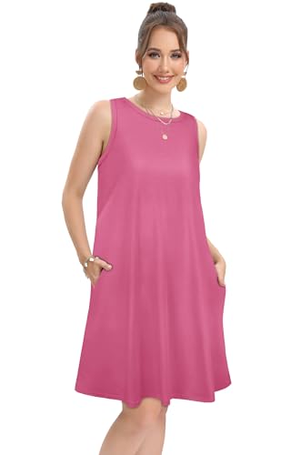 Image of elescat Women's Summer Dresses 2026 Beach Casual Sleeveless Floral Print Tank Loose Sundress with Pocket