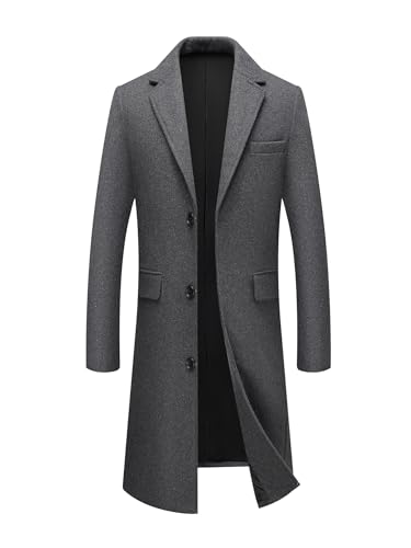 Image of INVACHI Men's Wool Blend Long Trench Coat Notched Collar Single Breasted Overcoat Warm Winter Pea Coat