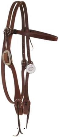 Billy Cook Genuine Harness Browband Horse Sized Western Headstall with Spots on Rosettes - Medium Oil