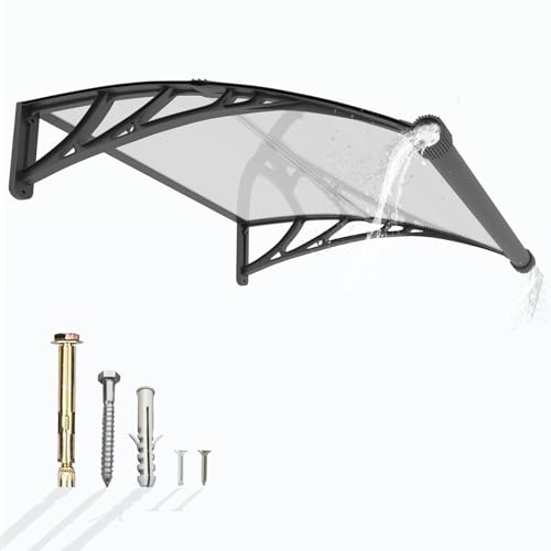 GUANSU-CN Auvent de Porte d'entrée, 100x80 cm Toit Marquise Extérieur en Polycarbonate, Abri Anti-Pluie et Anti-UV pour Terrasse & Balcon