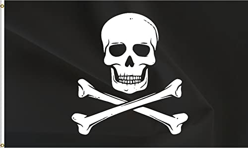 ANCONINE Double Sided Pirate Jolly Roger Skull Flag - Skull Bones Flag 3x5FT for Outdoor Indoor,Heavy Duty 3Ply 220D Polyester Double Stitched and Flags with 2 Brass Grommets.