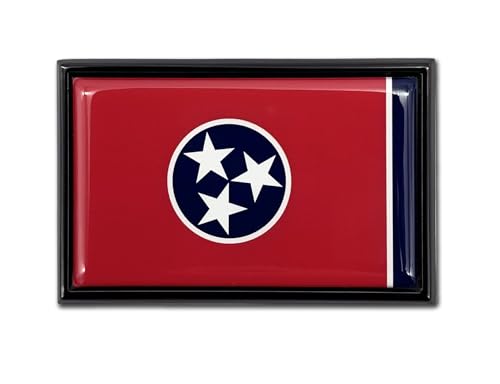 Image of Elektroplate Premium Tennessee TN State Flag All Metal Black Frame Chrome Emblem for Cars, Trucks, and All Auto | Universal Fit at 2.5 inch x 3.8 inch | Weatherproof