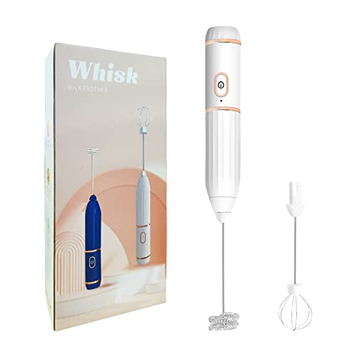 KMYC Milk Frother for Coffee Handheld Electric Rechargeable, Double Whisks 2 in 1 Hand Drink Mixer Foamer for Cappuccino Latte Hot Chocolate,Small Egg Wisking Tool White