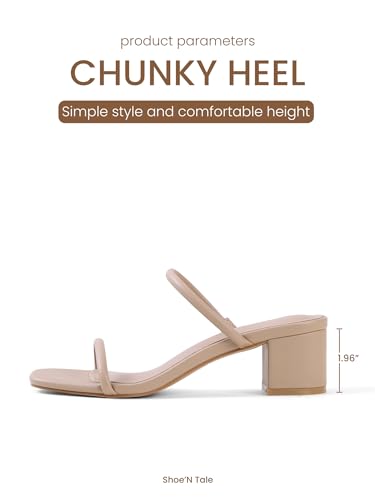 Shoe'N Tale Strappy Heels for Women Square Open Toe Two Strap Low Block Heel Slip on Dressy Sandals Shoes2