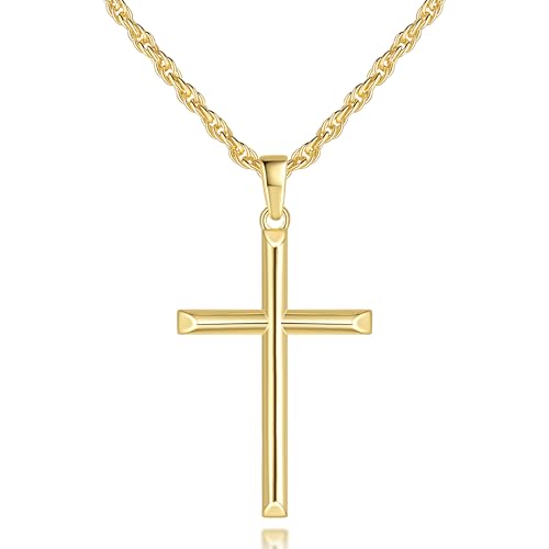 Gold Cross Necklace for Men 14K Gold Cross Necklace for Men Crosses Chain Necklaces for Mens Paired with 3.5mm Twist Chain Power of Minimalism Mens Crosses Necklaces Pendant 20/22/24in