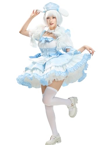 miccostumes Women's Costume Anime Doll Nurse Cosplay Lolita Set Top and Skirt with Apron and Hat Halloween (blue, XL)