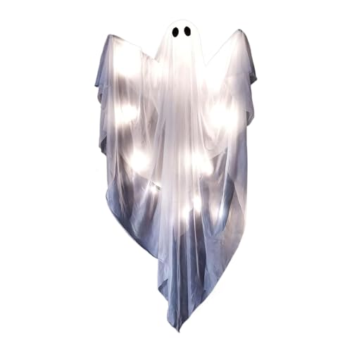 SVCEQZE Decoración Fantasma Halloween, Decoración Halloween Fantasmas Iluminada, Estatuillas Colgantes Terroríficas con Sonido para Casa Exteriores e Interiores, para Exterior Ventana Puerta Balcón