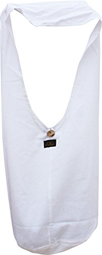 RaanPahMuang Branded Plain Thai Cotton Monks Shoulder Sling Bag with Inner Pocket, Large, White