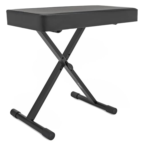 Knox Gear Keyboard Bench - X-Style Height Adjustable Piano Bench - Black Padded Piano Bench Adjustable Cushion - Piano Stool Keyboard Bench Seat for Music Chair Practice, Cello, Harp, Live Performance