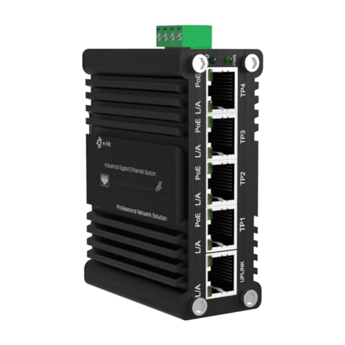 Image of Mini Industrial 4-Port 10 /100 /1000BASE-T 802.3at PoE + 1-Port 10 /100 /1000T Ethernet Switch, Din Rail Unmanaged 10 /100 /1000Mbps Network Switch 30W /Port Max 120W 12-48V DC Thick Shell