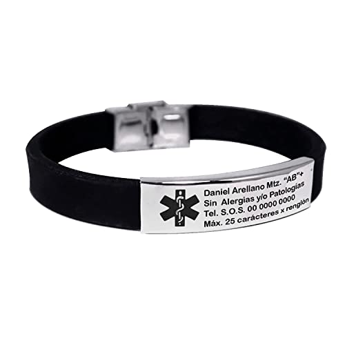 Vitamínicos, Pulsera identificación alerta médica de emergencia personalizada para hombres, mujeres y adultos mayores, con grabado laser personalizado gratuito, silicón...