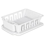 JOEY'Z Extra Large Heavy Duty Sturdy Hard Plastic Sink Set with Dish Rack with Attached Drainboard C