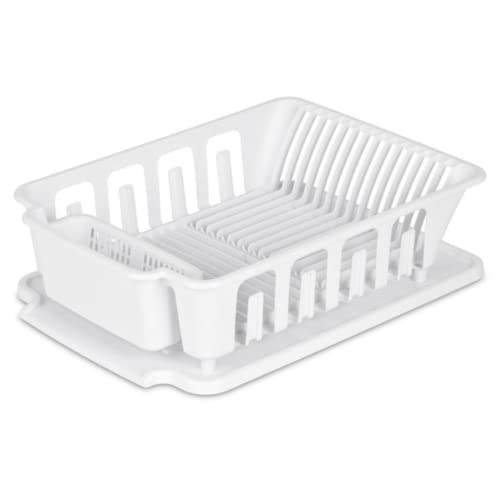 Joey'z Extra Large Heavy Duty Sturdy Hard Plastic Sink Set With Dish Rack With Attached Drainboard Cup Holders For Home Kitchen Counter Top Organizer - White (18 3/4" L X 13 3/4" W X 5 1/2") #TOP11
