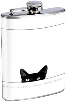 Black Cat Curiosity Very Cute Flask 8oz Stainless Steel D-024