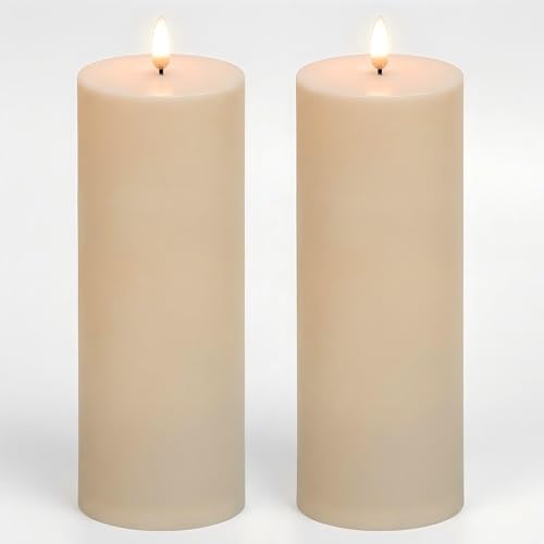 Image of ANGELLOONG Large Flameless Candles Outdoor with Timer, Waterproof 8 inchx3 inch Pillar Candles Battery Operated, 2 Pack Flickering LED Candles for Patio Decor, Lanterns Backyard