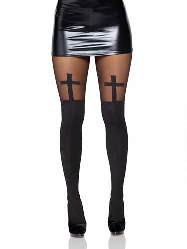 Leg Avenue womens Spandex Opaque Skull and Cross Alternative Tights Hosiery Cross Black One Size US